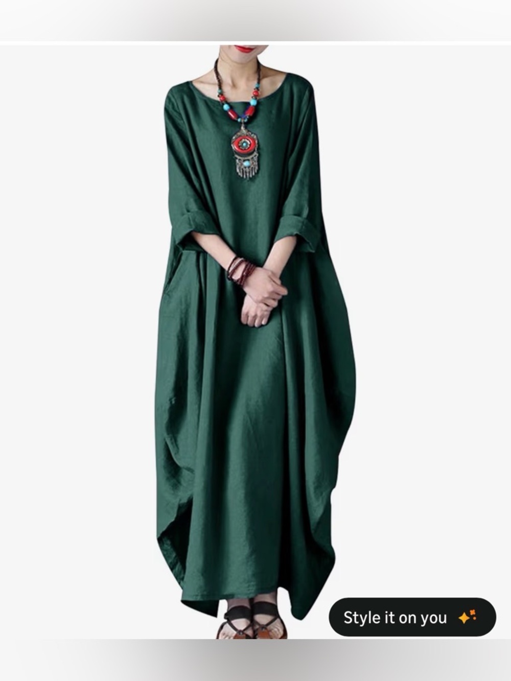 Florho Deep Green Oversized Scoop Neck Maxi Dress Size 2X
